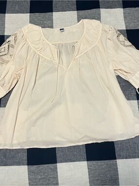 Old Navy Cream Crochet-Sleeve Peasant Tunic
